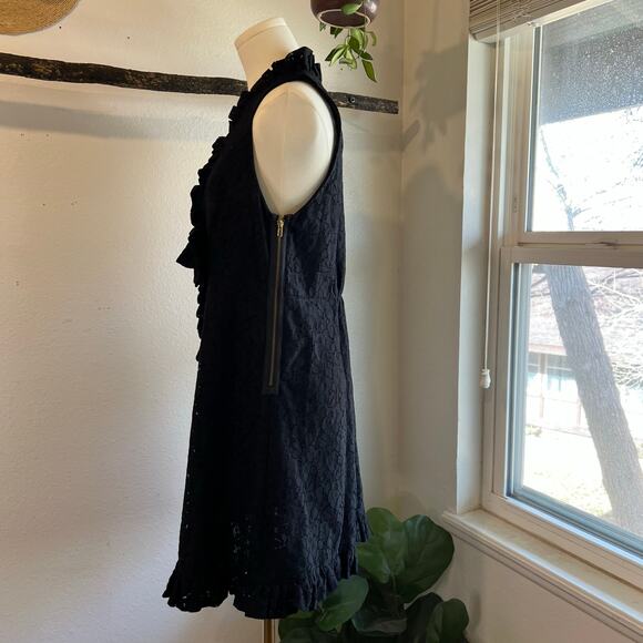 Marc Jacobs Black Lace Ruffled Bow V Neck Sleeveless Knee Length Dress Size 8 - Picture 6 of 14